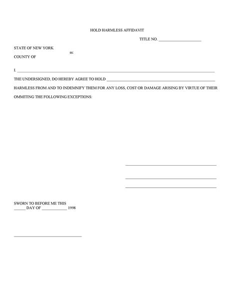 Printable Blank Hold Harmless Agreement Pdf